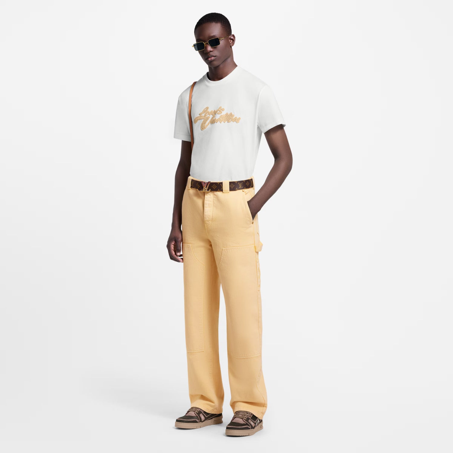 Louis Vuitton Men's Summer Logo Embroidered Solid Color Straight Leg Crew Neck Short Sleeve T-Shirt #81483