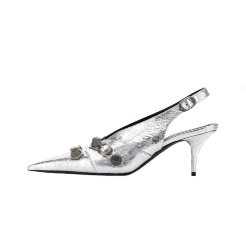Balenciaga Women's Spring And Summer Punk Style Rivets High Heels Solid Color Fine Heel Leather Casual Shoes Shoes High 8.5cm Ngvp #1421