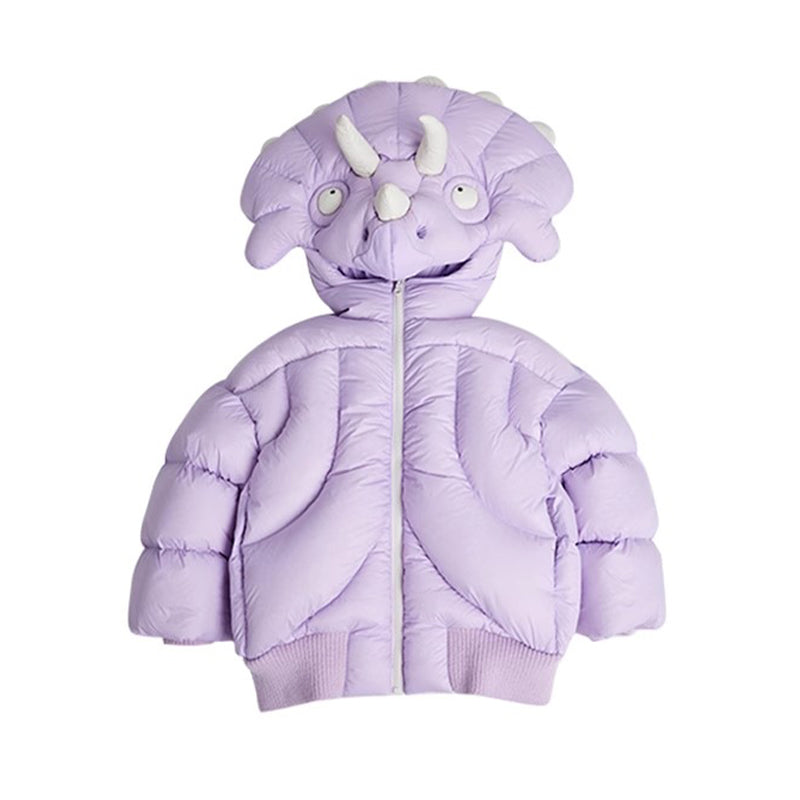 Kid's Autumn And Winter Solid Color Triceratops Jacket Thickened Short Zipper Loose Hooded Puffer Down Jacket #31322