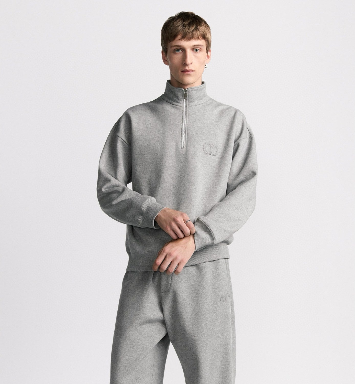 Dior Men's Spring and Autumn Solid Color Logo Embroidery Half Zipper Long Sleeve Sweatshirt Cotton Knit Sweatpants Pants Set Suit #74451