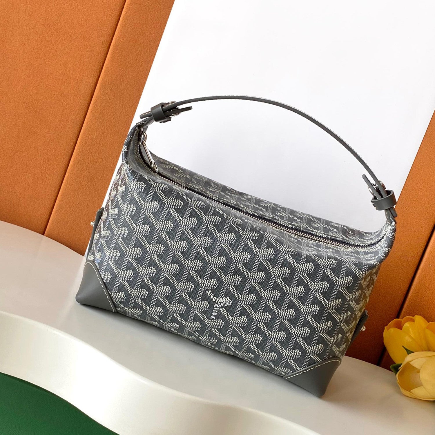 GOYARD Men's and Women's Solid Color Printed Zipper Leather Handbag Storage Bag Bags #77775