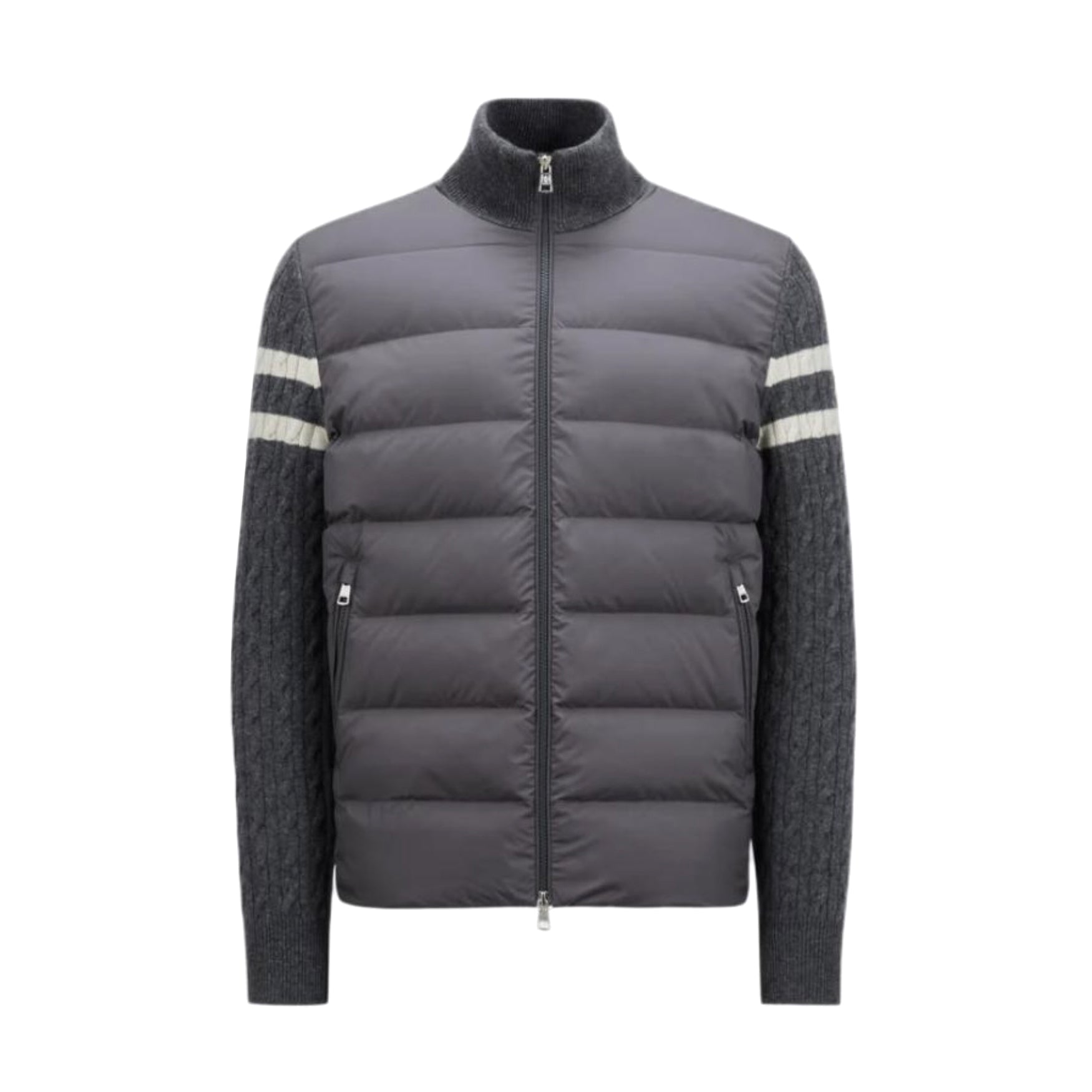 Moncler Men's Autumn And Winter Solid Colour Stand-up Collar Zip-up Striped Wool Patchwork Puffer Down Jacket #77833