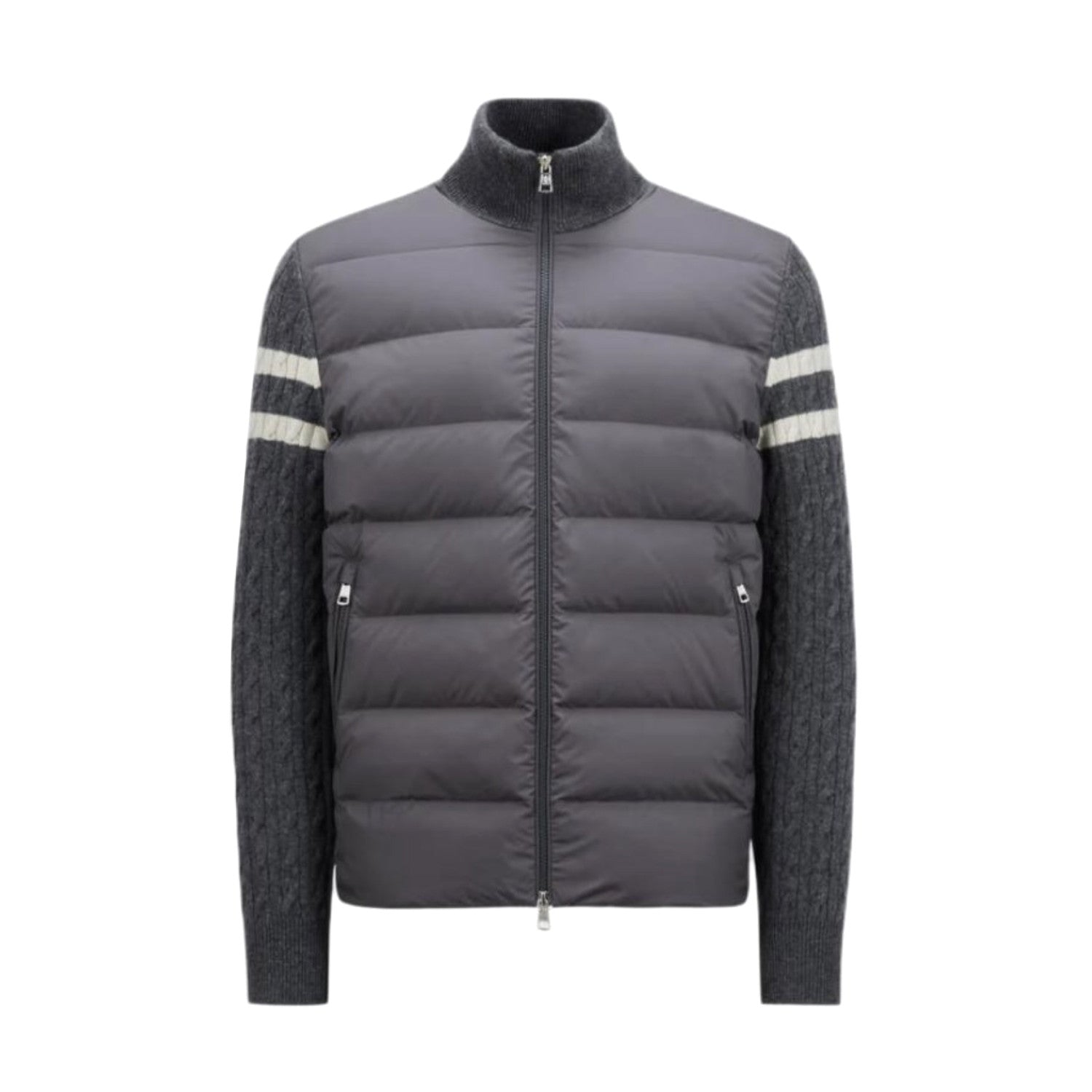 Moncler Men's Autumn And Winter Solid Colour Stand-up Collar Zip-up Striped Wool Patchwork Puffer Down Jacket #77833