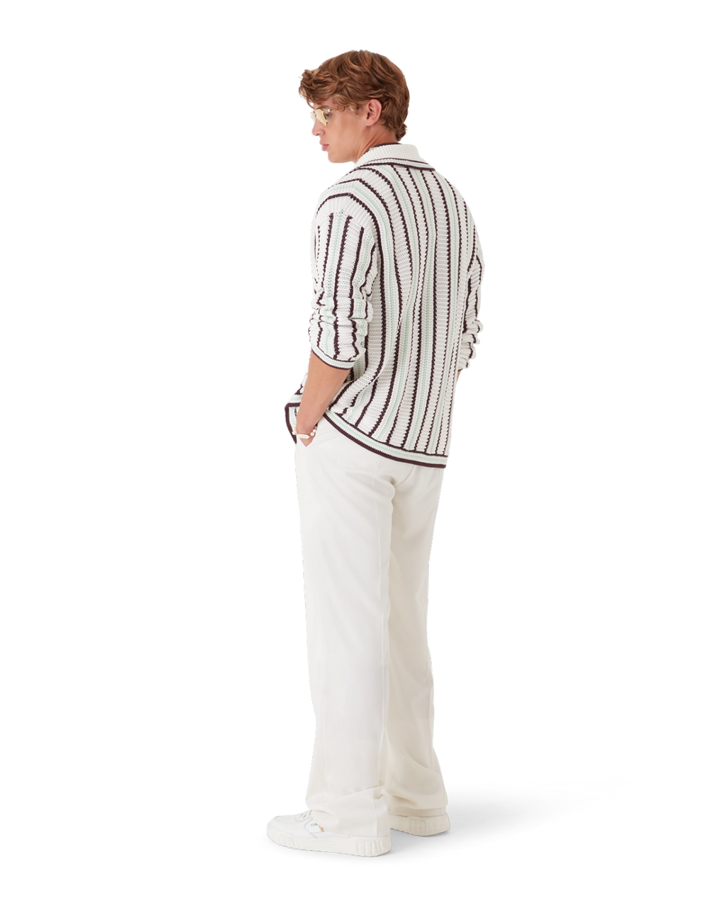 CASABLANCA 25SS Men's Brown Vertical Striped Long-sleeved Sweater Cardigan #333098