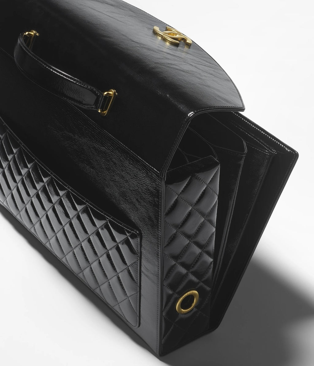 Chanel Advanced Handmade Series Briefcase Patented Wrinkled Lambskin Vintage Buttons #332642