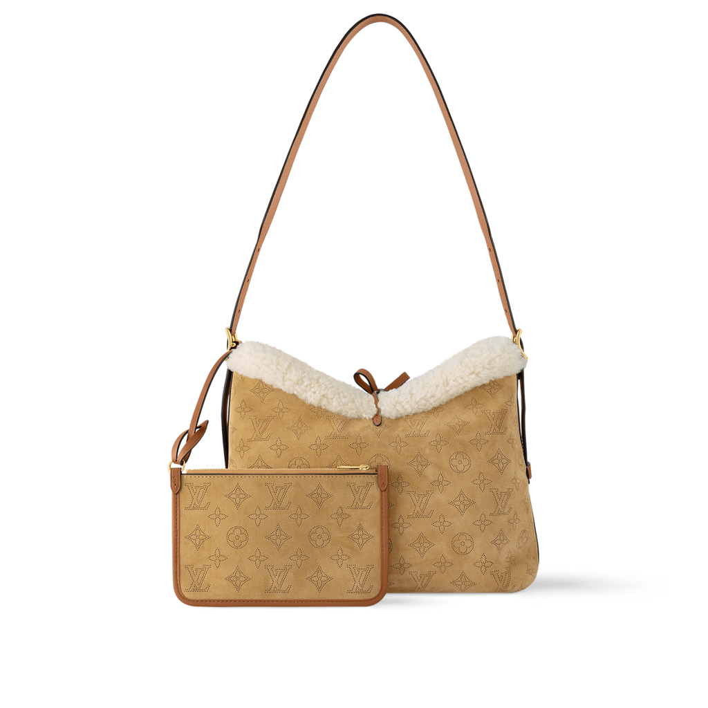 Louis Vuitton Women's CarryAll PM Mahina Handbags Adjustable Shoulder Strap Lace-up Closure Suede And Wool Trim Hand-held Shoulder Bag #333064