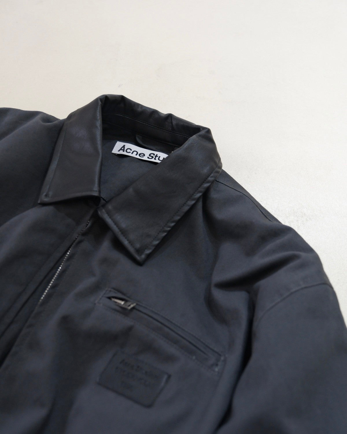 Acne Studios SS25 Men's and Women's Barn Logo Patch Fitted Zip Off Shoulder Long Sleeve Bomber Jacket #332324