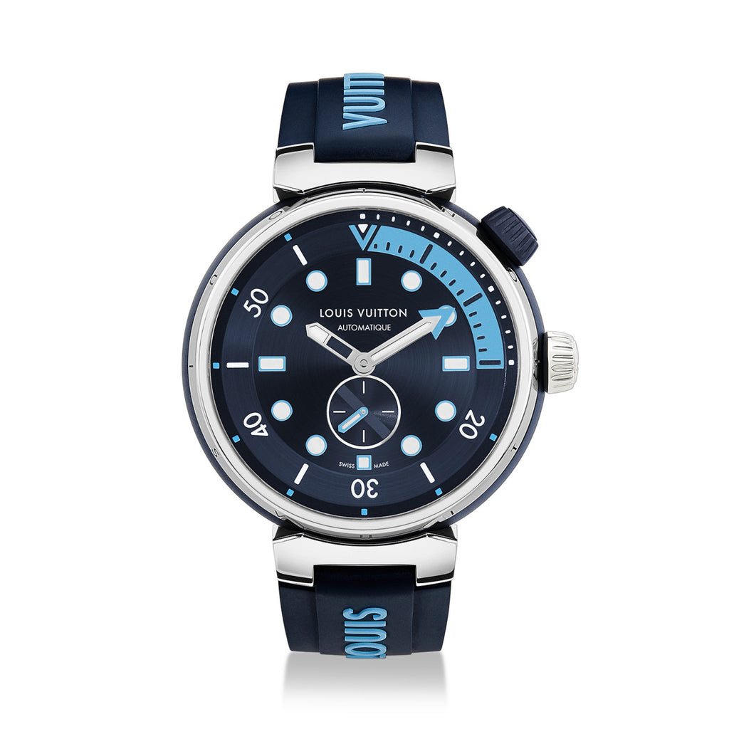 Louis Vuitton Men's TAMBOUR STREET DIVER Steel Dial Rubber Strap Automatic Mechanical Watch 44 mm #99382