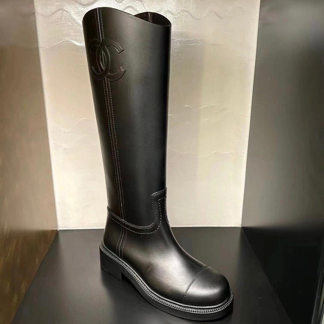 Chanel Women's Autumn/winter Classic Fashion Solid Color Leather Round Toe Long Boots High Boots Shoes #78373
