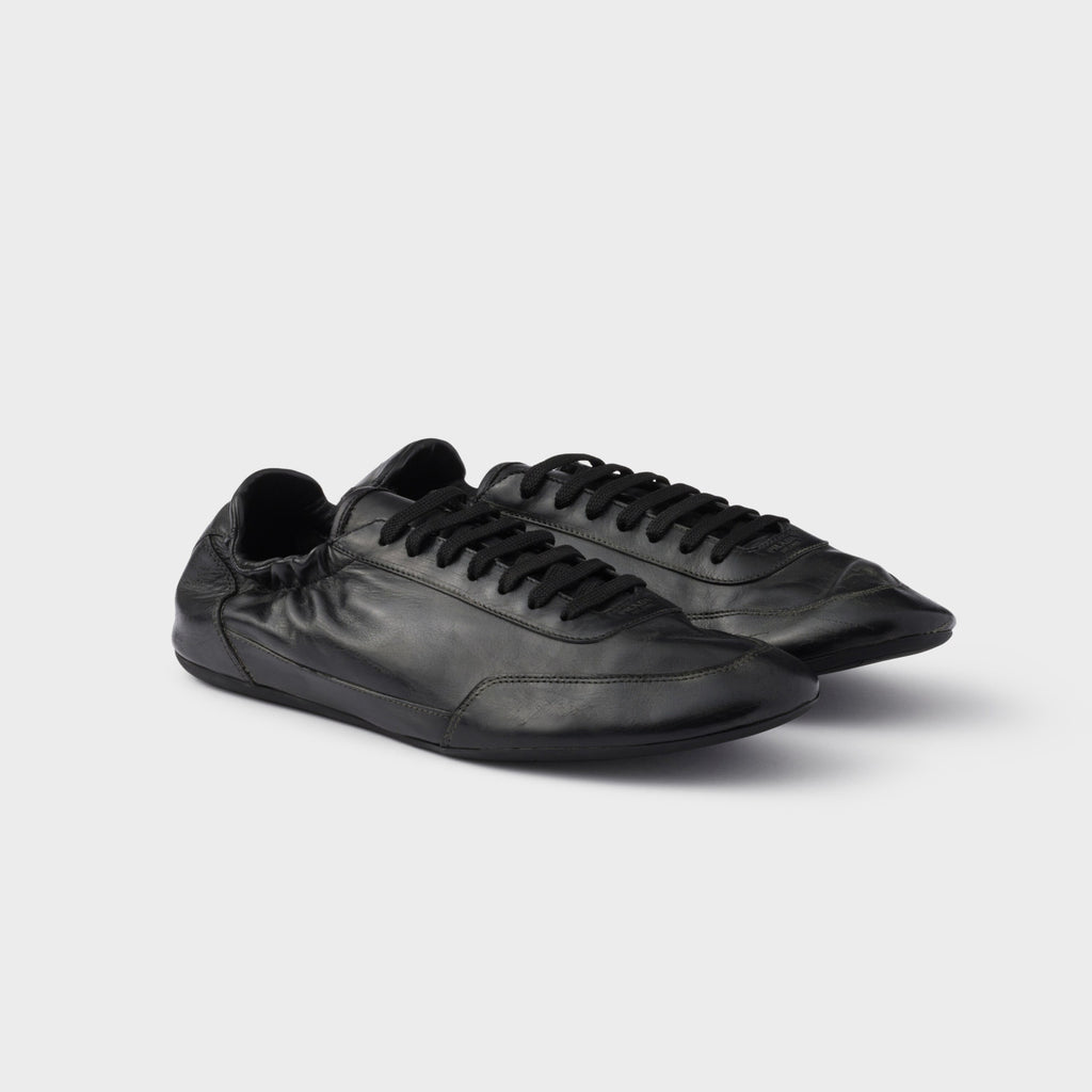 Prada Men's And Women's Spring/fall Fashion Classic Round Toe Lace Up Solid Color Leather Low Top Flat Sneakers Shoes #79215