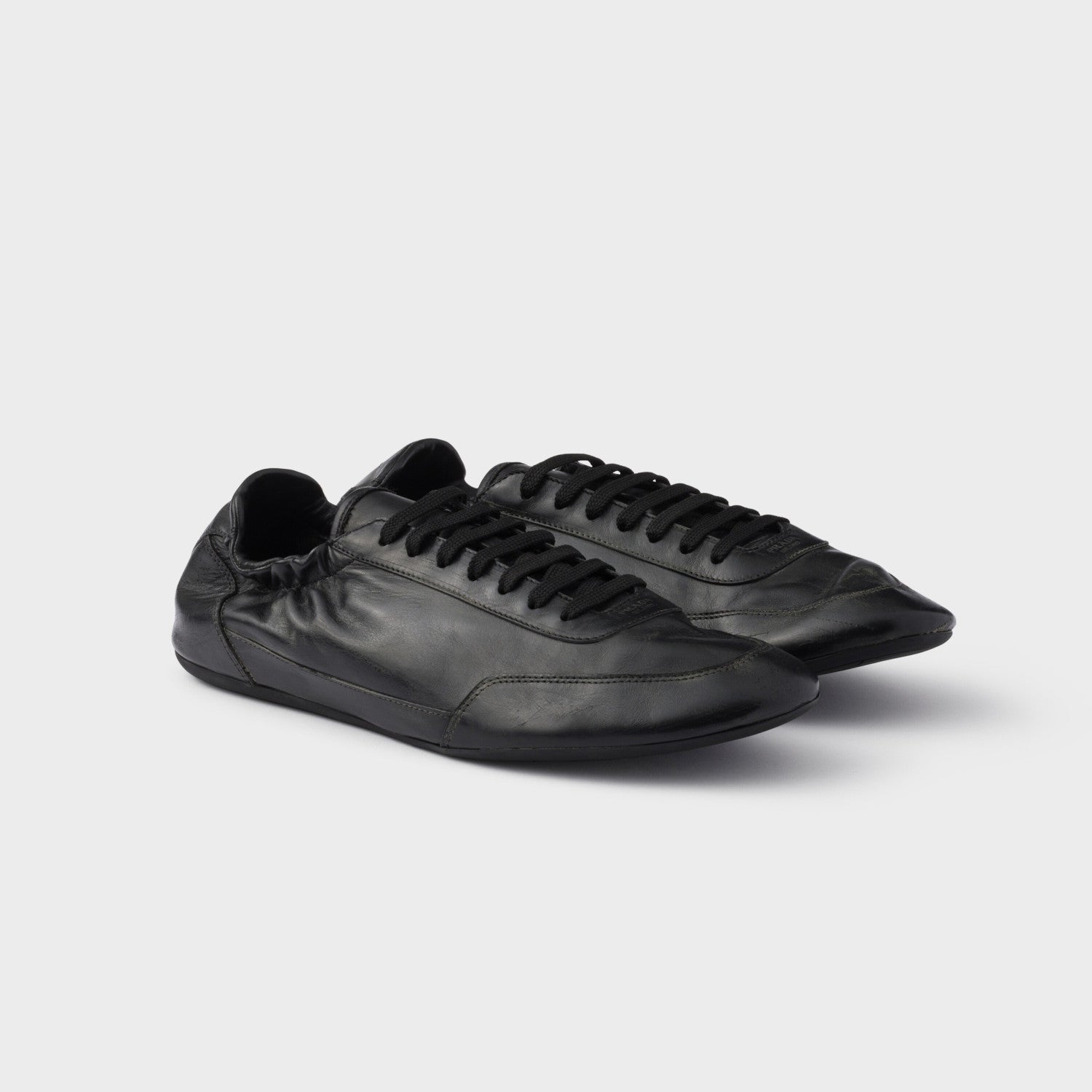 Prada Men's And Women's Spring/fall Fashion Classic Round Toe Lace Up Solid Color Leather Low Top Flat Sneakers Shoes #79215