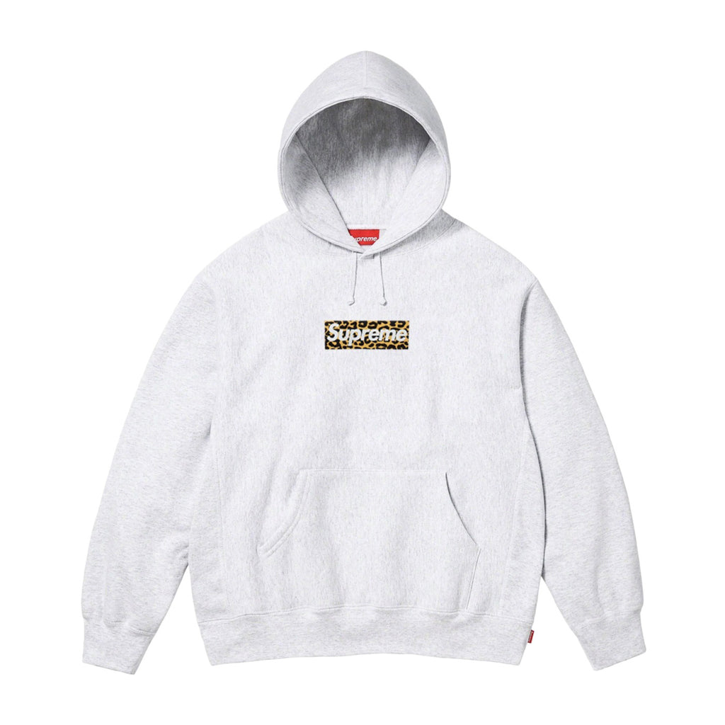 Supreme Men's and Women's Autumn/Winter Shanghai Opening Limited Collection Leopard Print Box Logo Grey Hooded Sweatshirt #99441