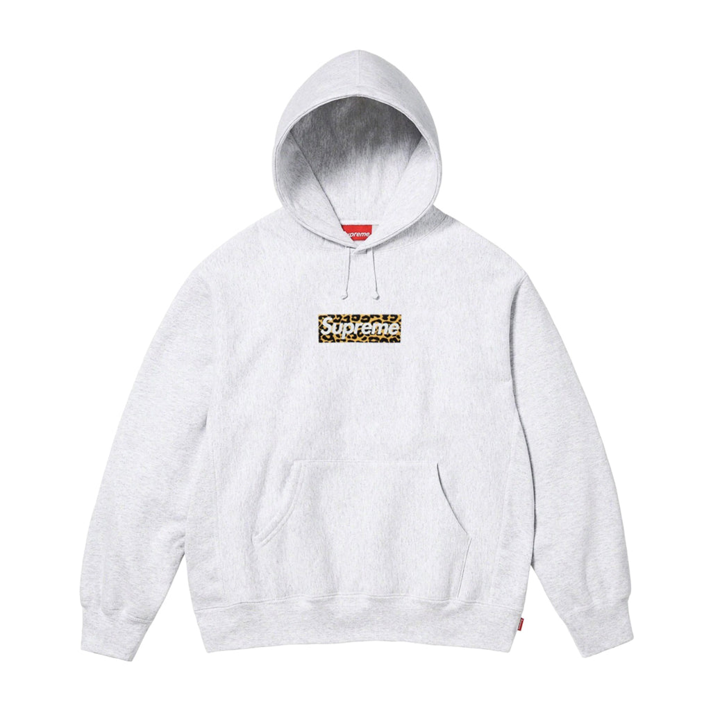 Supreme Men's and Women's Autumn/Winter Shanghai Opening Limited Collection Leopard Print Box Logo Grey Hooded Sweatshirt #99441