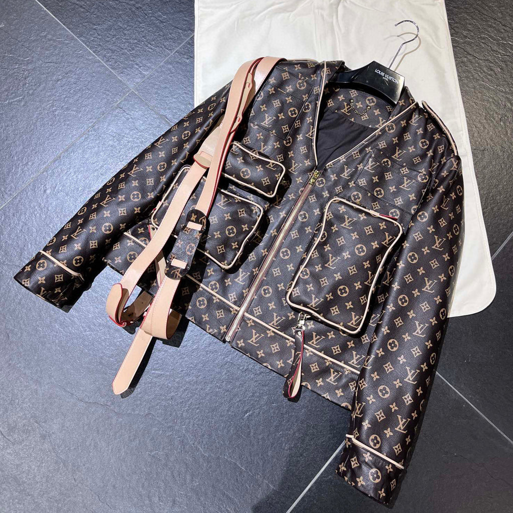 Louis Vuitton V-neck Leather Jacket With Multiple Pockets #96162