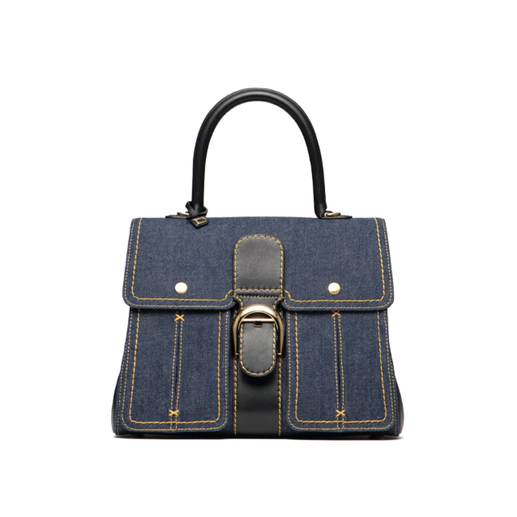 Delvaux Brillant Trench Women's Outer Stitching Solid Color Denim Patchwork Leather Tote Shoulder Bag Bags #76452