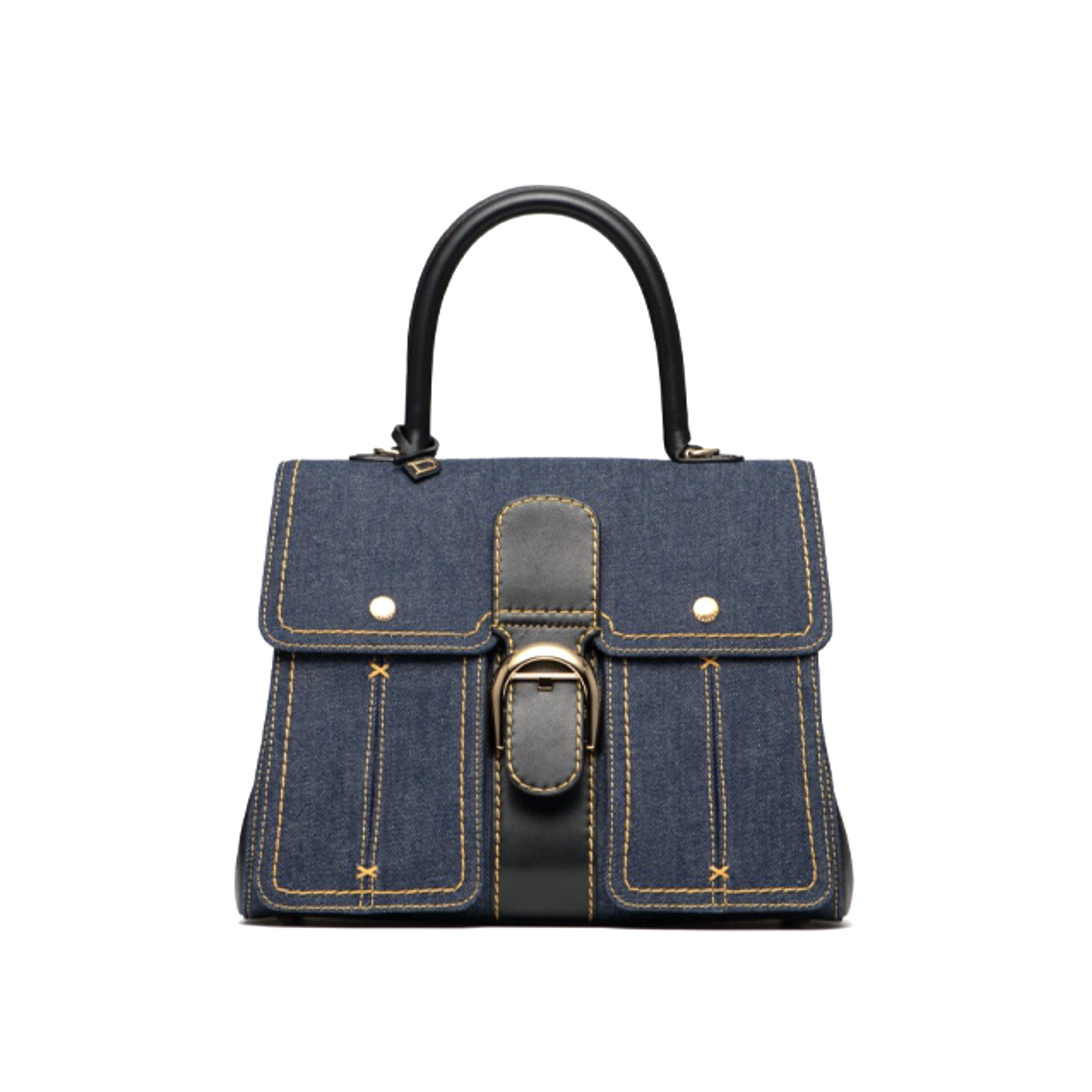 Delvaux Brillant Trench Women's Outer Stitching Solid Color Denim Patchwork Leather Tote Shoulder Bag Bags #76452