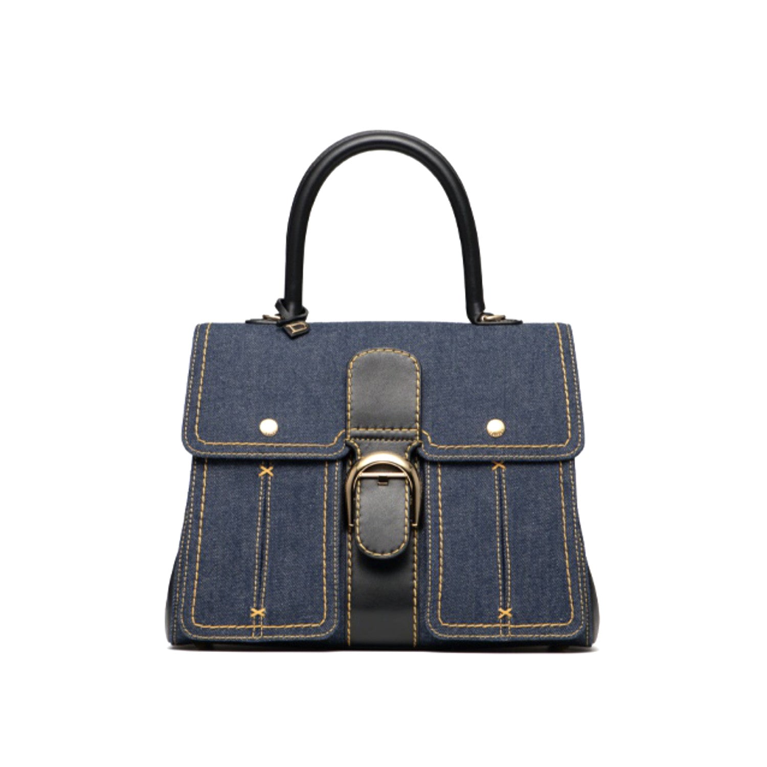 Delvaux Brillant Trench Women's Outer Stitching Solid Color Denim Patchwork Leather Tote Shoulder Bag Bags #76452