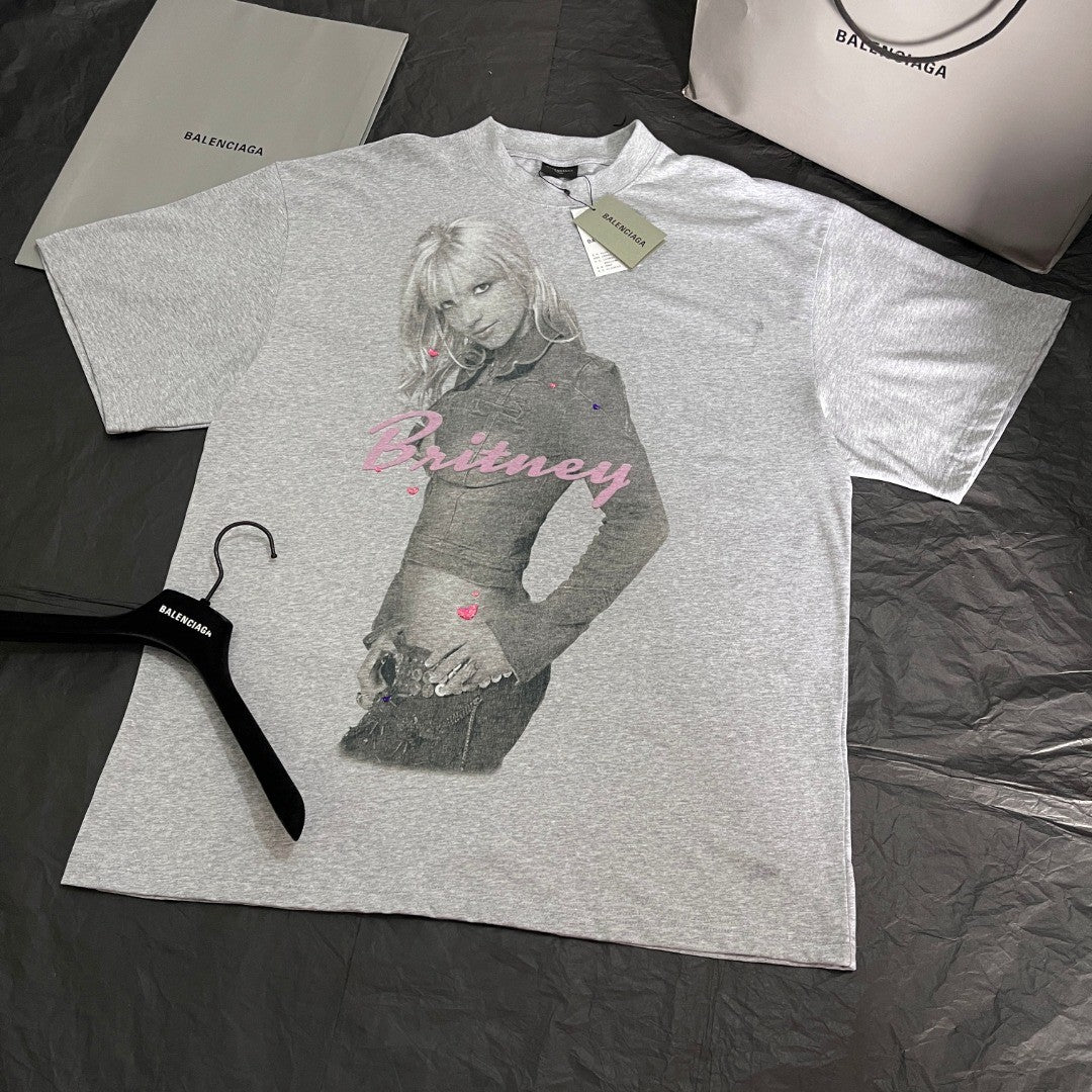 Balenciaga Music  Britney Spears Series Men's and Women's Summer Character Print Round Neck Cotton Short Sleeve T-Shirt #77896