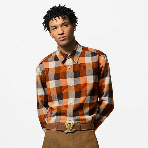 Louis Vuitton Men's Spring/fall Fashion Classic Plaid Pattern Collared Single Breasted Long Sleeve Shirt #78475