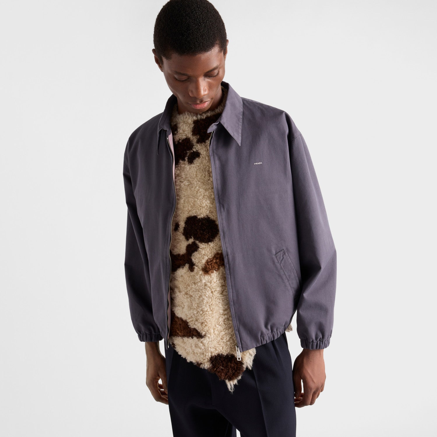Prada Men's Spring/Fall Casual Fashion Solid-Color Collared Zipper Gentleman Style Cotton Jacket #79135