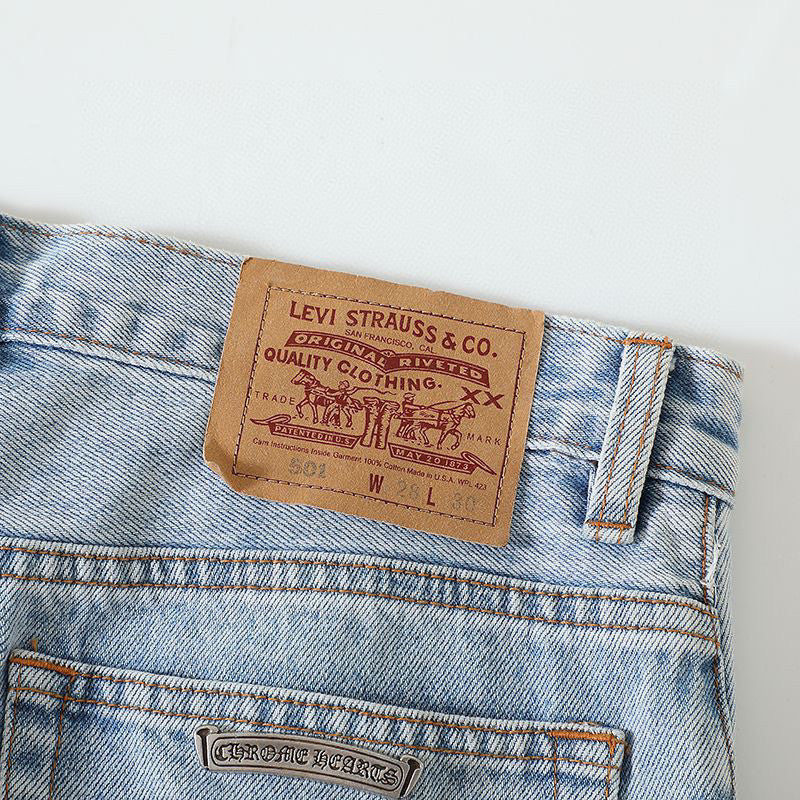 Chrome Hearts Light Blue Graffiti Jeans Pants #96564