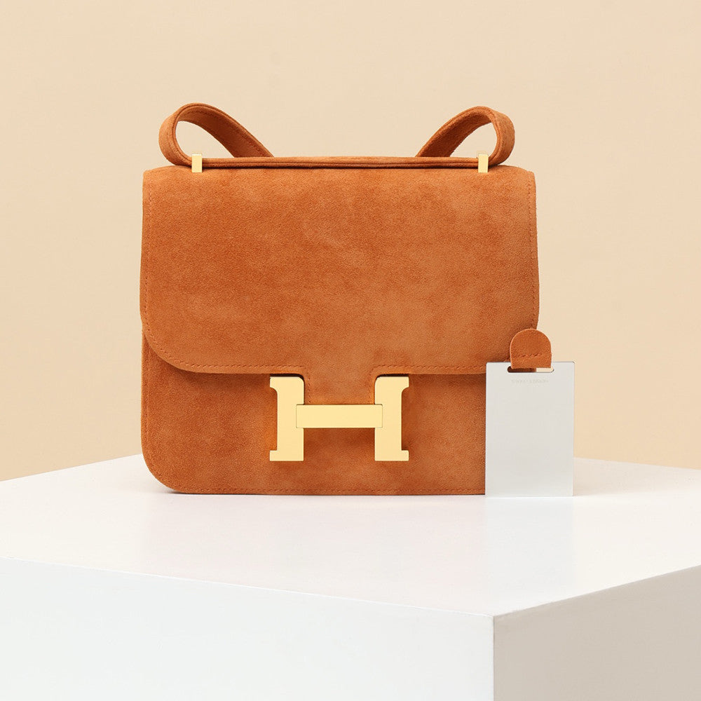 Hermes Women's Constance 19h Suede Flap Shoulder Bag With Silver And Gold Hardware Bag Bags #84116A