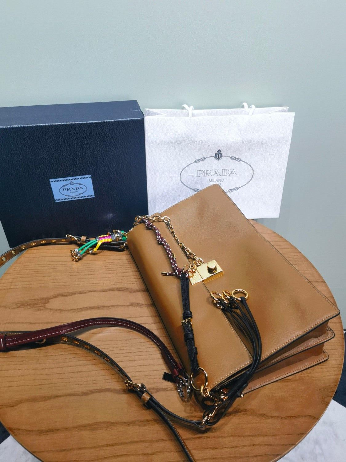 Prada Soft Sound Women's Metal Parts Snap Button Flap Closure Solid Color Leather Crossbody Shoulder Bag Bags #76359