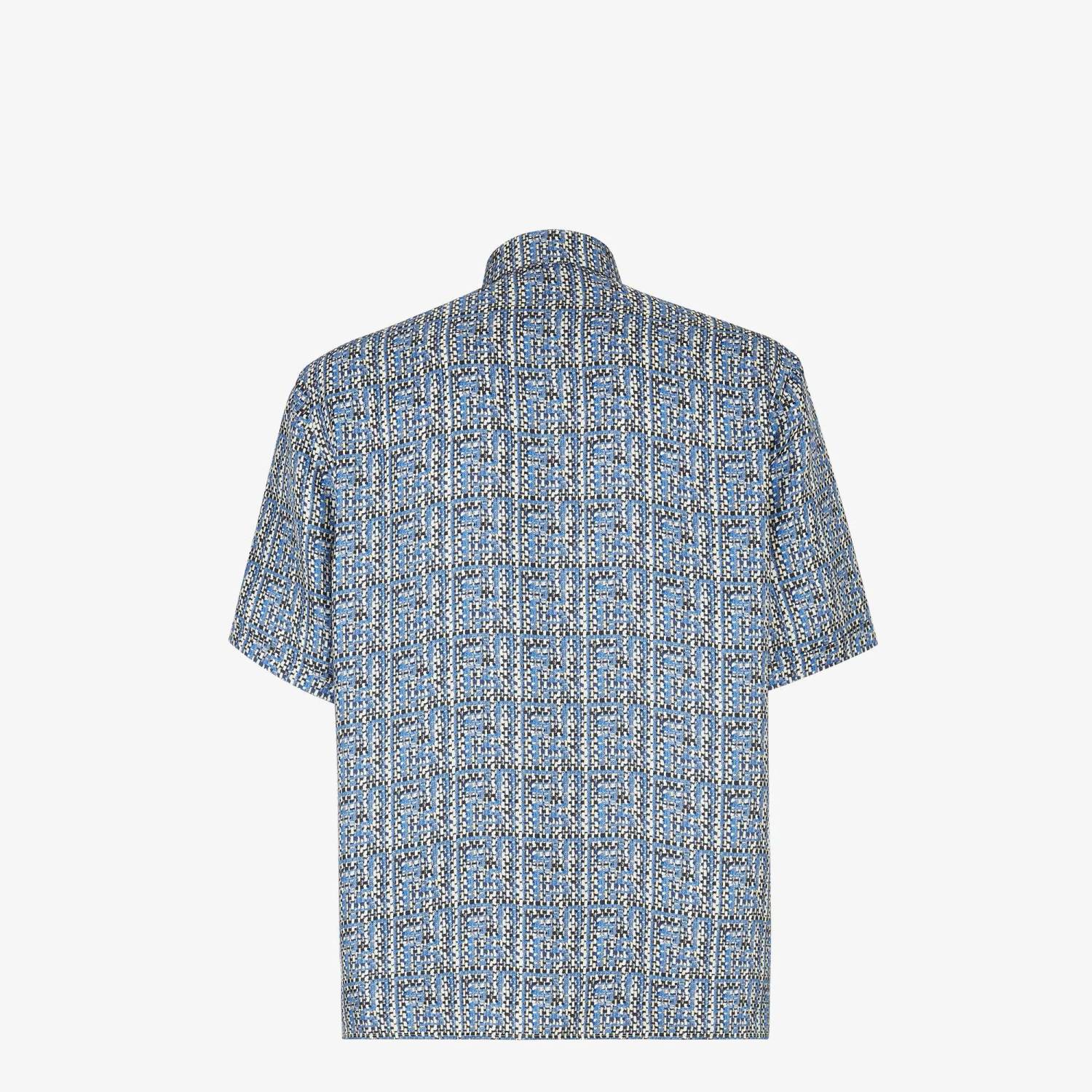 Fendi Men's Summer Blue Ff Full Print Single-Breasted Short-Sleeved Silk Shirt Casual Elastic Waist Fitted Shorts Ngvp #8663