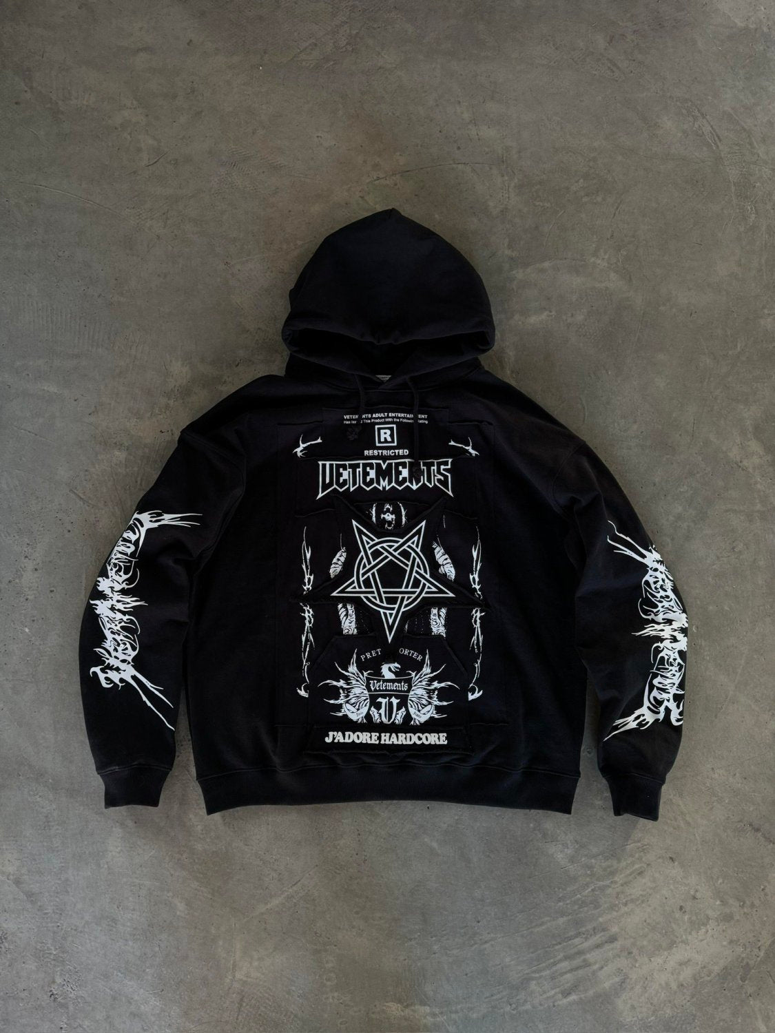 Vetements Men's Fashion Letter Graffiti Pentagram Embroidery Loose Black Zipper Long Sleeve Hoodie #74542