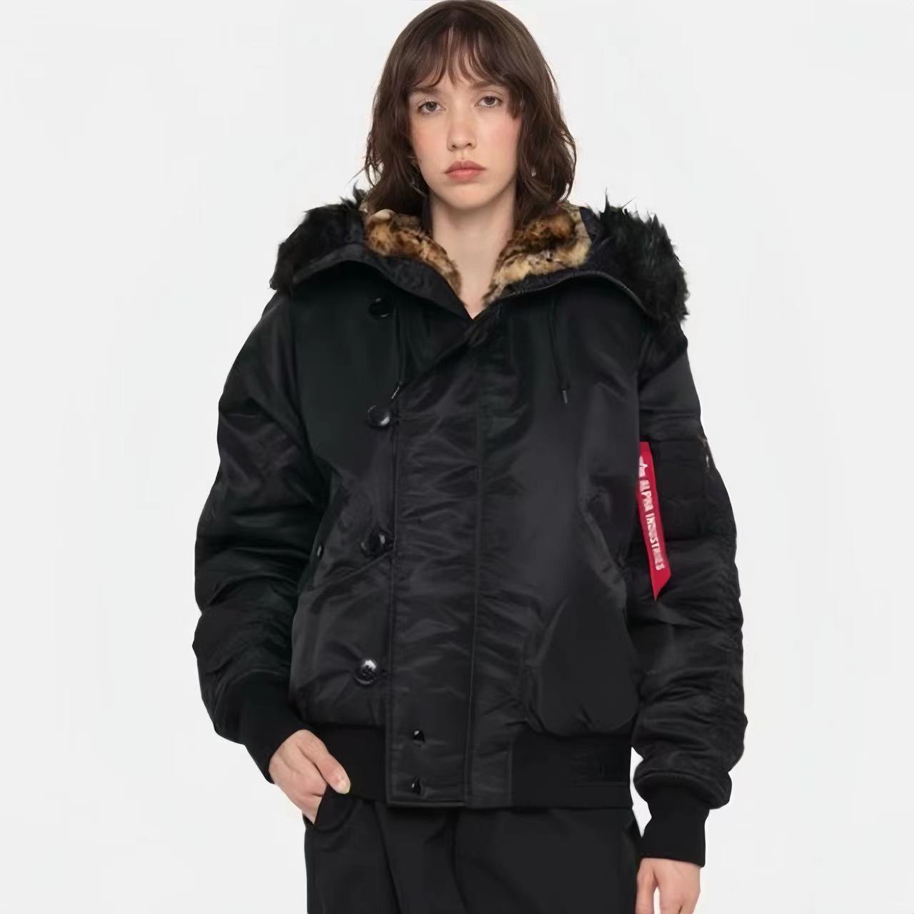 Stussy Men's And Women's Fall And Winter Fashion Leopard Lining Hooded Fur Collar Short Jacket Thickened Coat Ngvp #7654