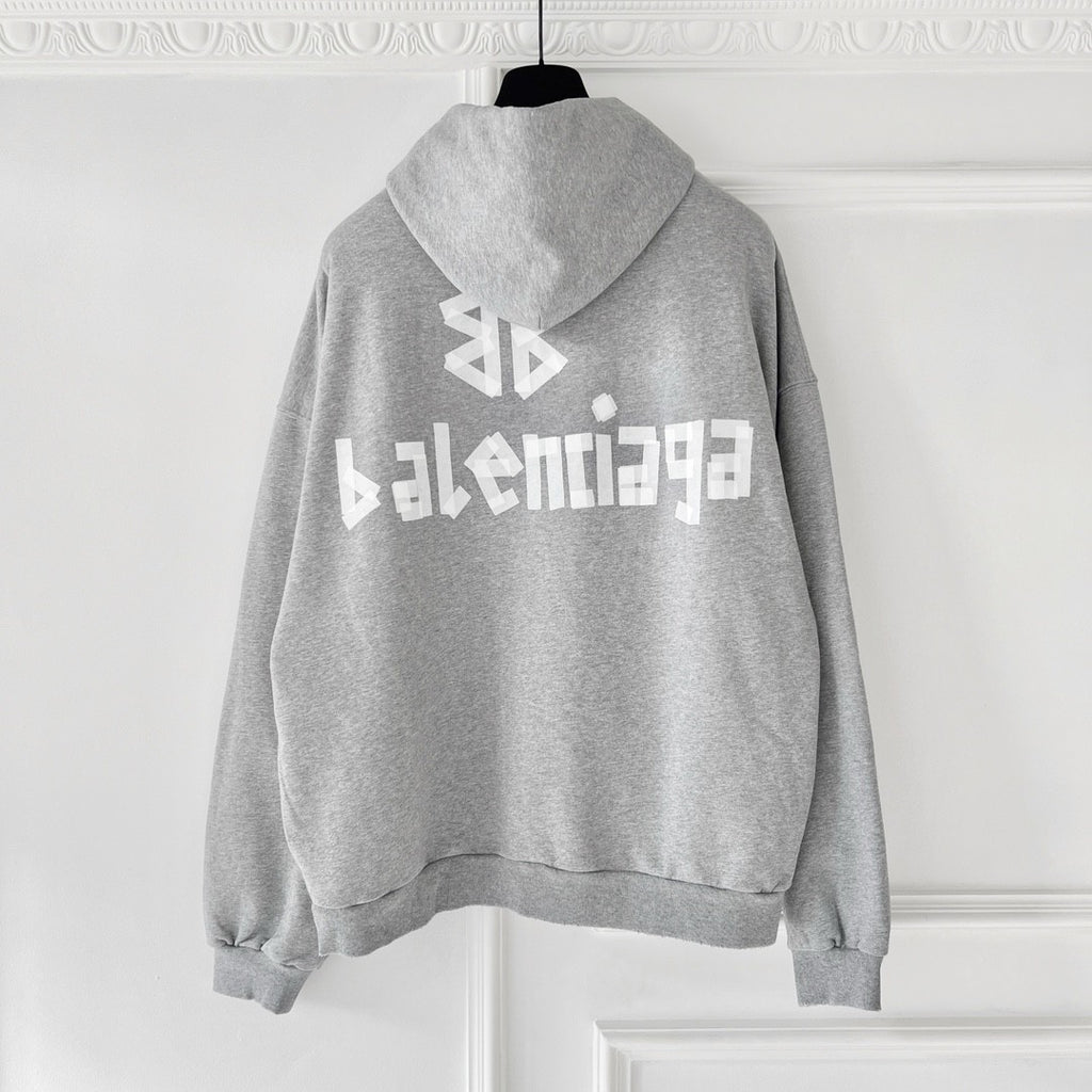 Balenciaga Men's Spring and Autumn Gray Letter Logo Printed Hooded Long Sleeve Sweatshirt Pullover #73489