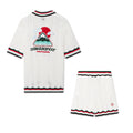 Casablanca Men's Summer Casual Solid Color Cotton Cloud Embroidery Knitted Sweater Shirt Logo Embroidery Striped Short Sleeve Shorts Set #78234