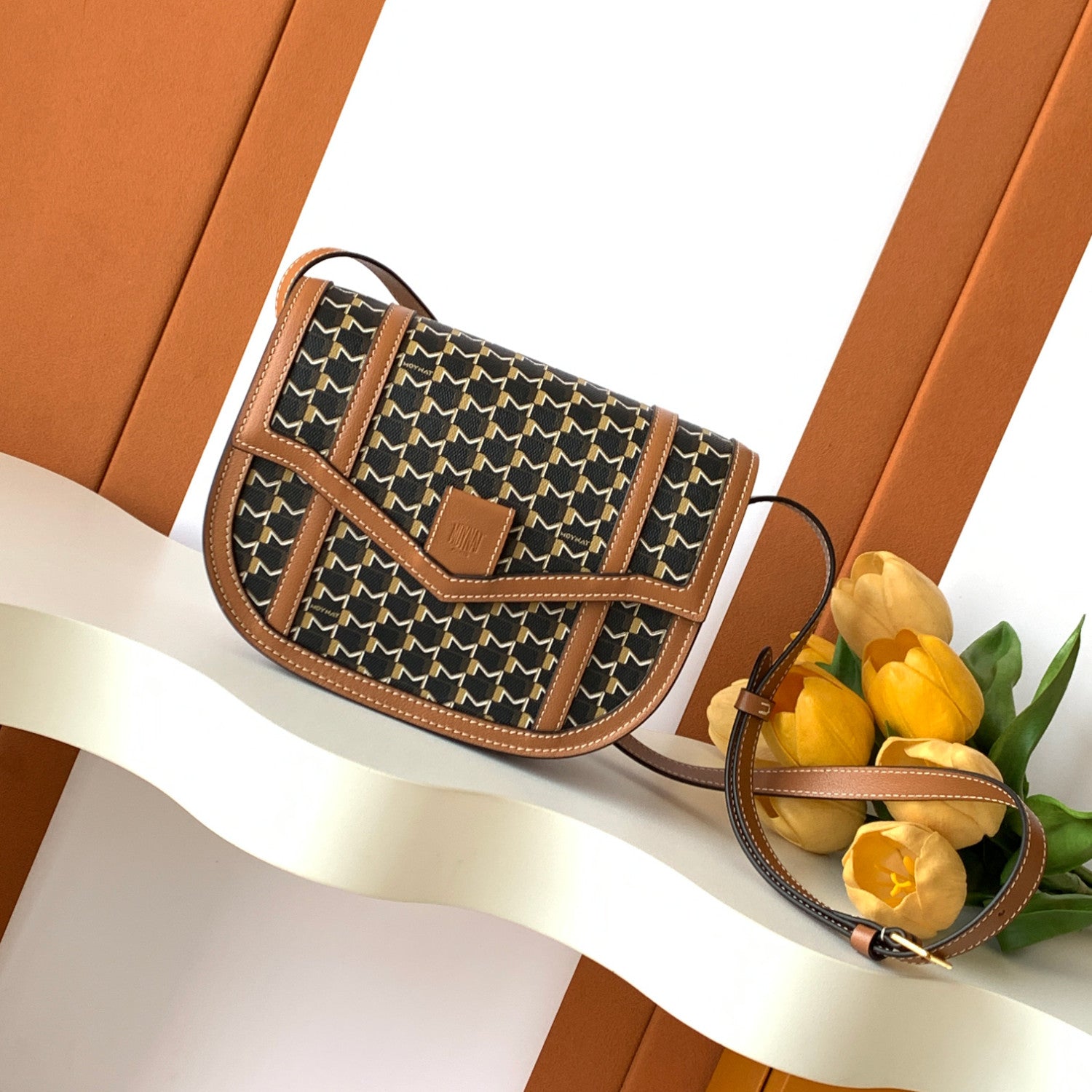 Moynat M Canvas Women's Fashion Classic Leather M Shaped Buckle Closure Adjustable Strap Crossbody Bag Shoulder Saddle Bag Bags #78713