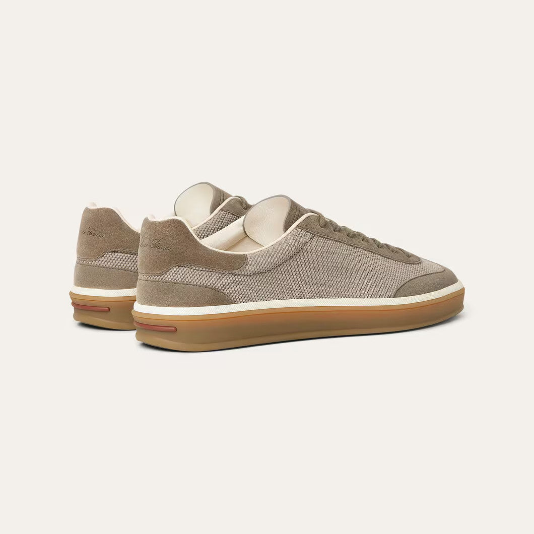 Loro Piana Men's Spring/Fall Fashion Casual Round Toe Lace Up Low Top Leather Patch Sneakers Breathable Mesh Patch Fabric Casual Shoes #79242