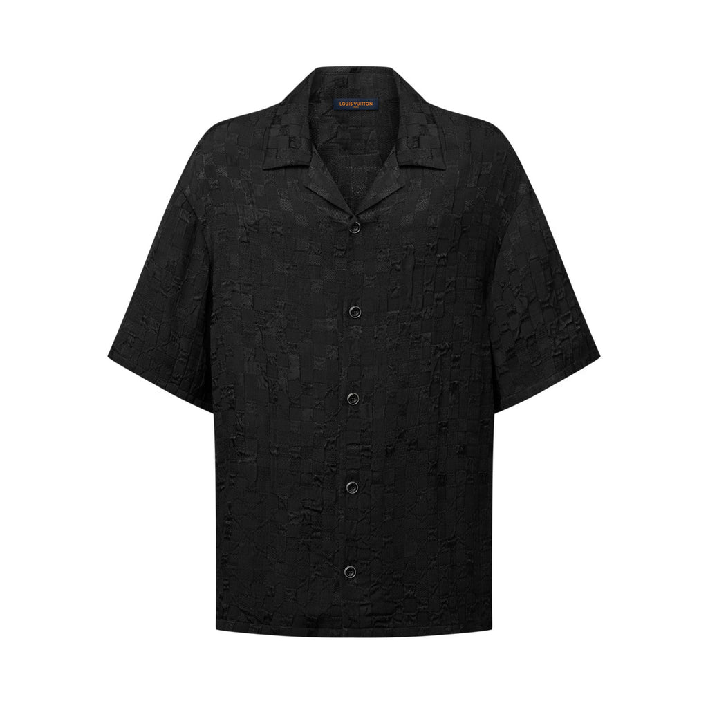 Louis Vuitton Men's Summer Solid Color Embroidery Jacquard Single Breasted Short Sleeve Shirt Elastic Waist Casual Shorts Suit Set #76281