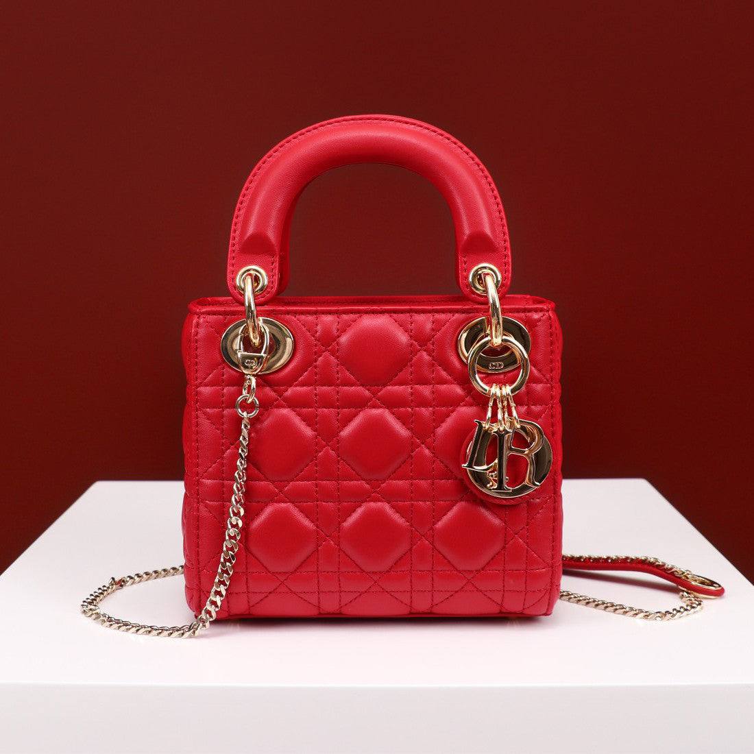 Dior Lady Women's Solid Color Metal Pendant Removable Chain Shoulder Strap Wicker Pattern Sheepskin Leather Single Shoulder Crossbody Handbag Bag Bags #77461