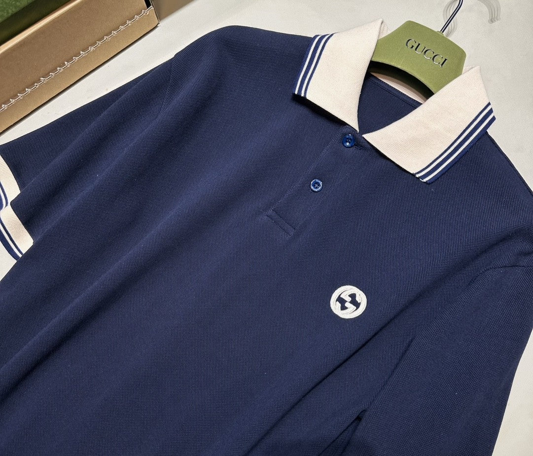 Gucci Men's Summer Colorblocked Stripe Trim Cotton Polo Neck Short Sleeve T-Shirt #98684