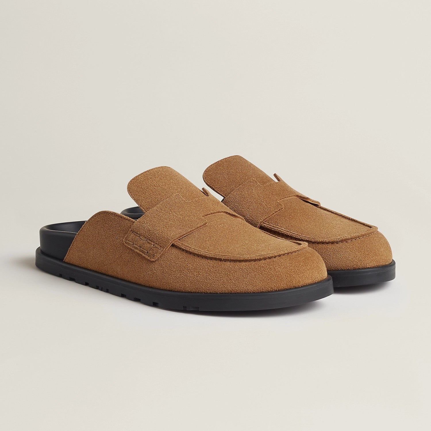 Hermes Men's Spring And Summer Solid Color Calfskin Round Head Flat Bottom Baotou Birkenstock Slippers Shoes #75495