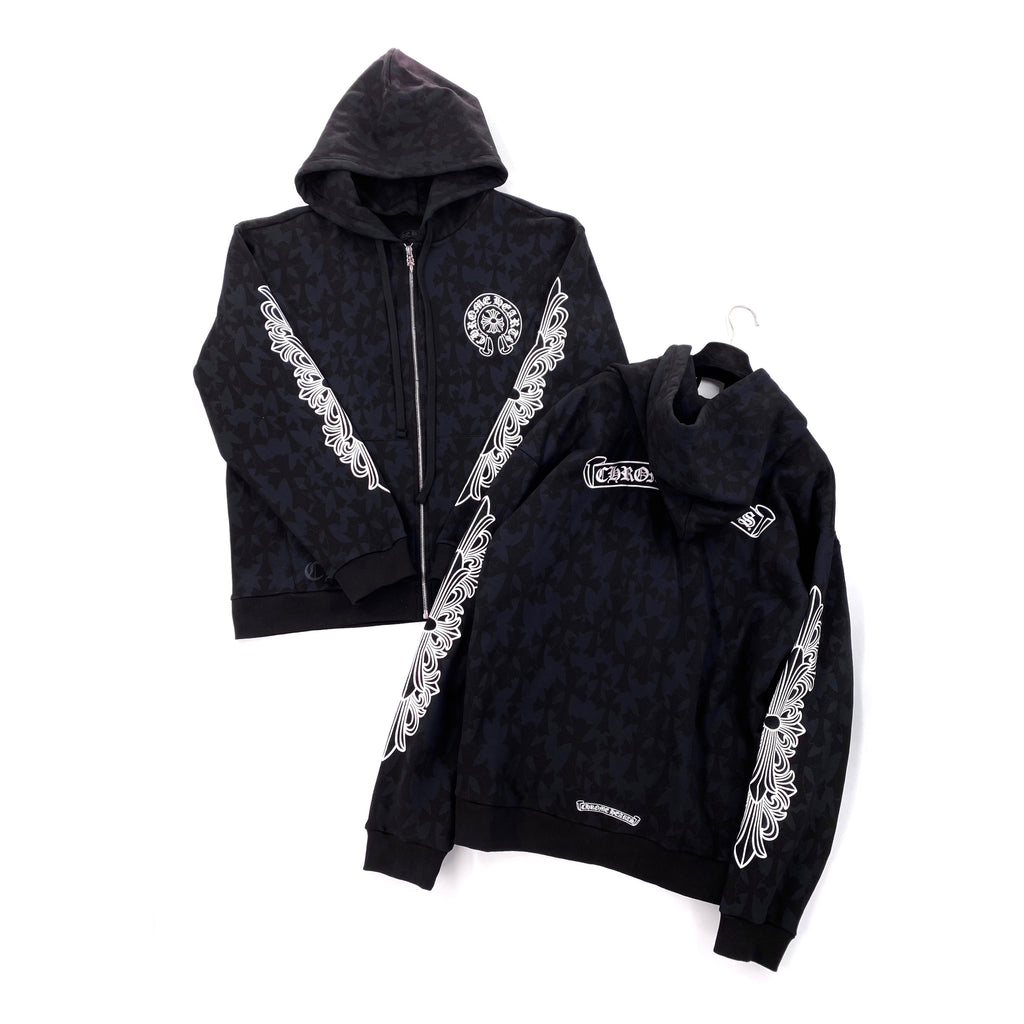 Chrome Hearts Men's Spring and Fall Black Logo Printed Zipper Long Sleeve Hooded Jacket #99847