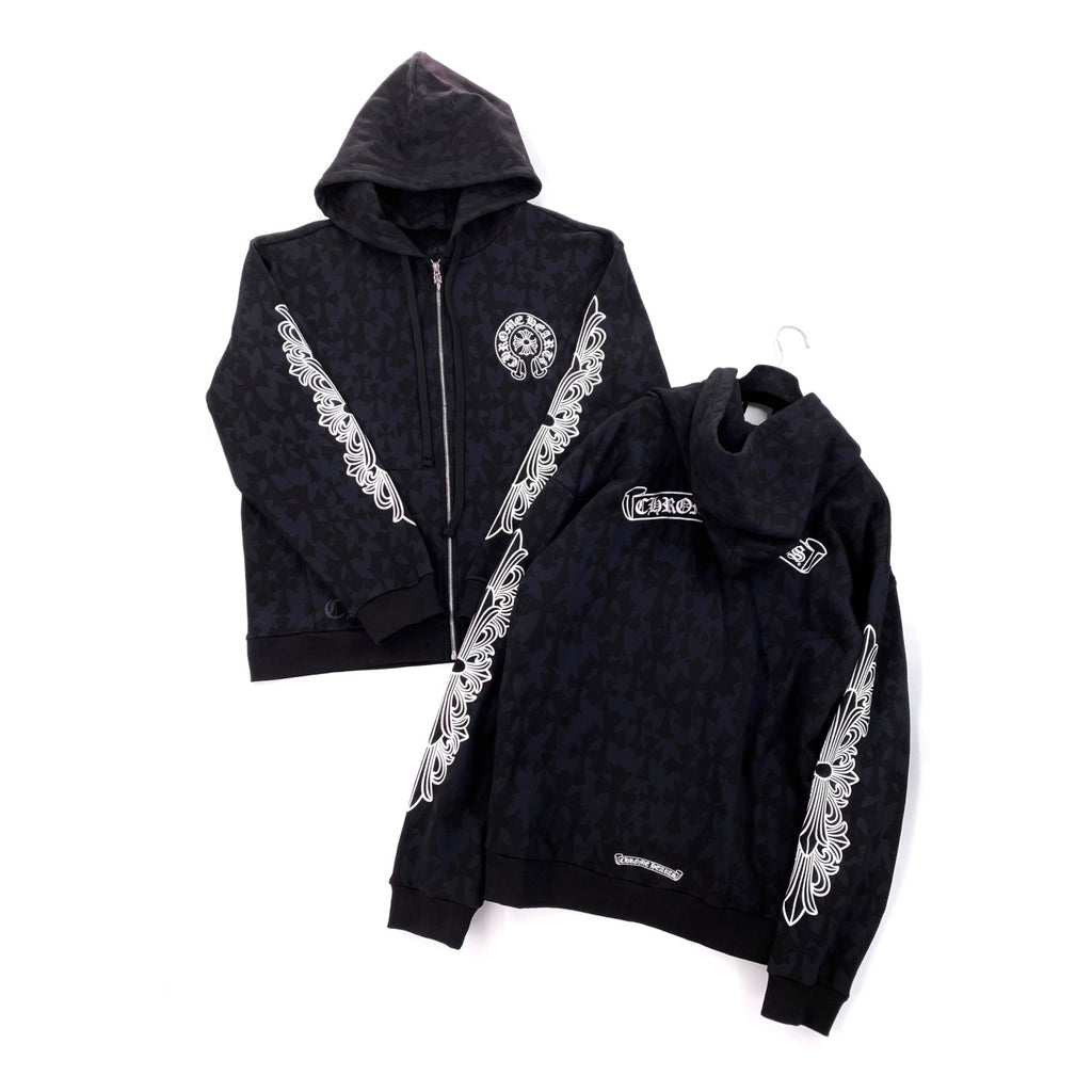 Chrome Hearts Men's Spring and Fall Black Logo Printed Zipper Long Sleeve Hooded Jacket #99847