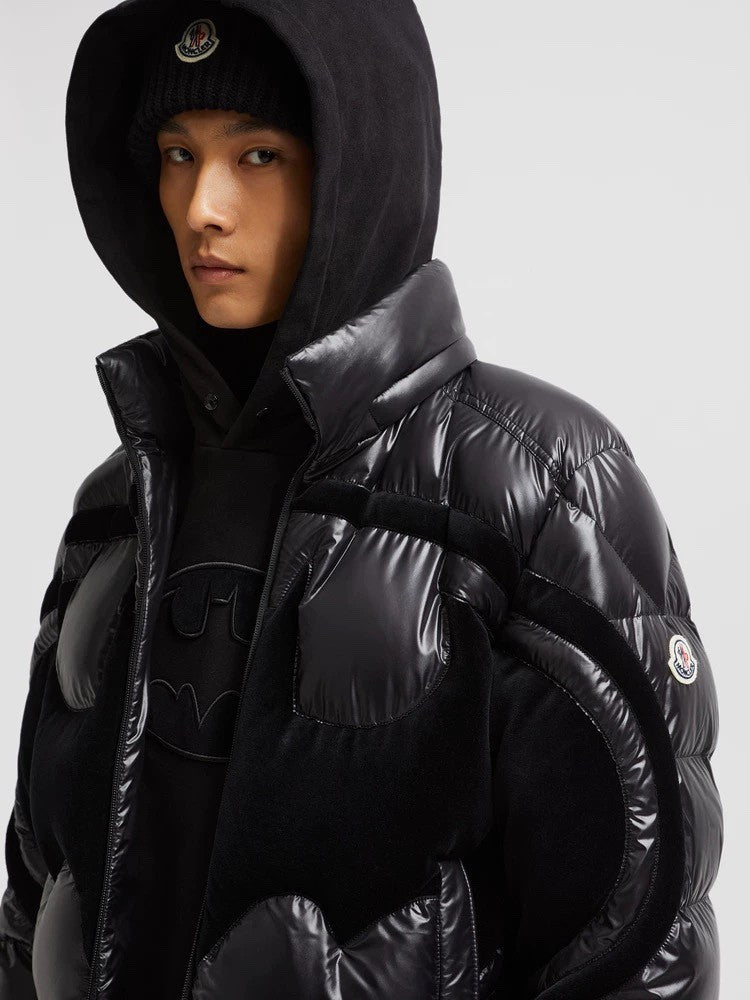 Moncler Men's Fall/Winter Batman Logo Adjustable Cuffs Hooded Single Breasted Long Sleeve Puffer Down Jacket #73741