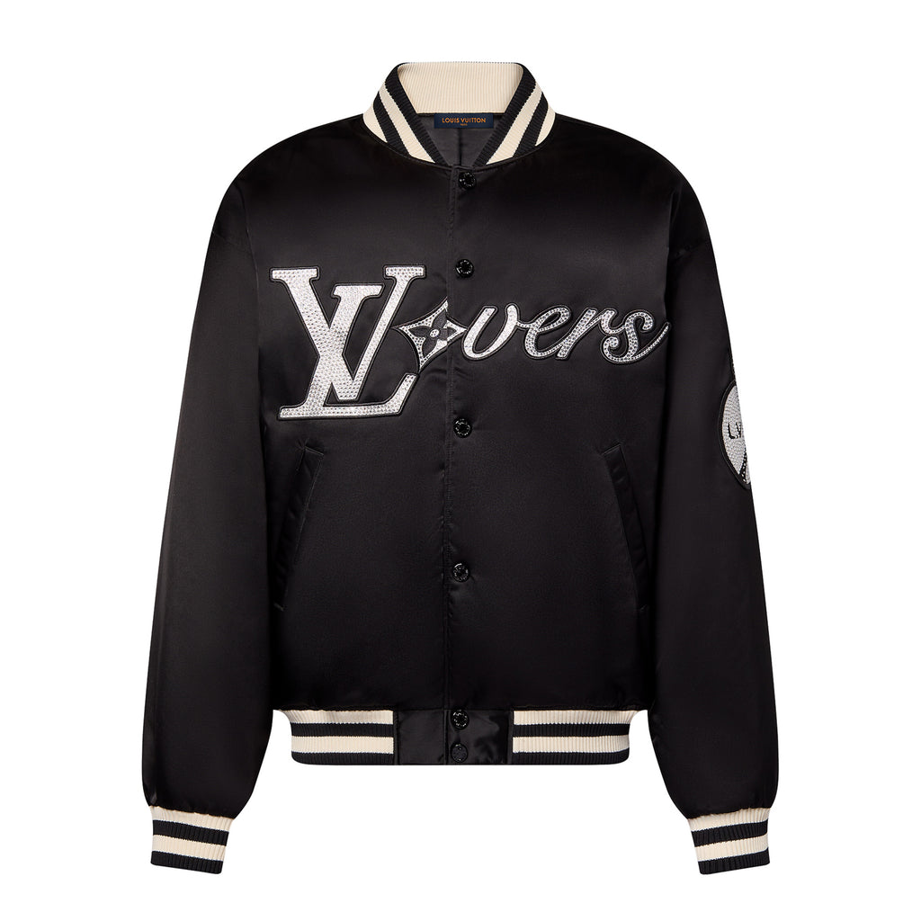Louis Vuitton Men's Spring and Fall Black Striped Letter Single Breasted Jacket Embroidered Nylon Baseball Blouson #98379