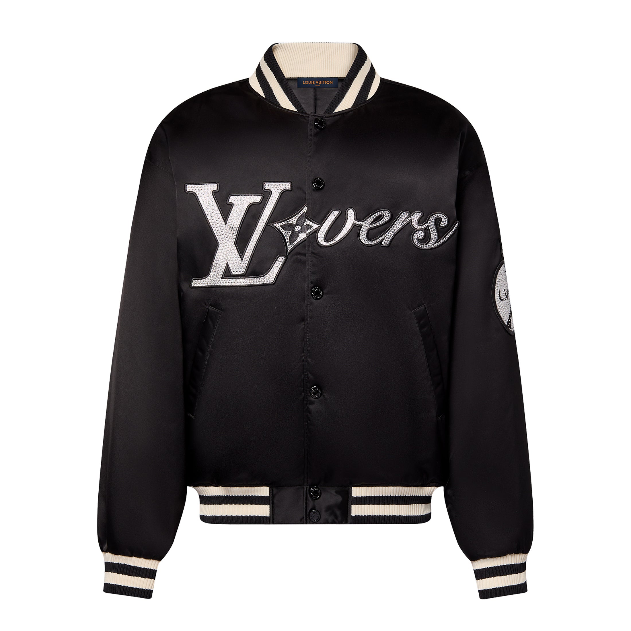 Louis Vuitton Men's Spring and Fall Black Striped Letter Single Breasted Jacket Embroidered Nylon Baseball Blouson #98379