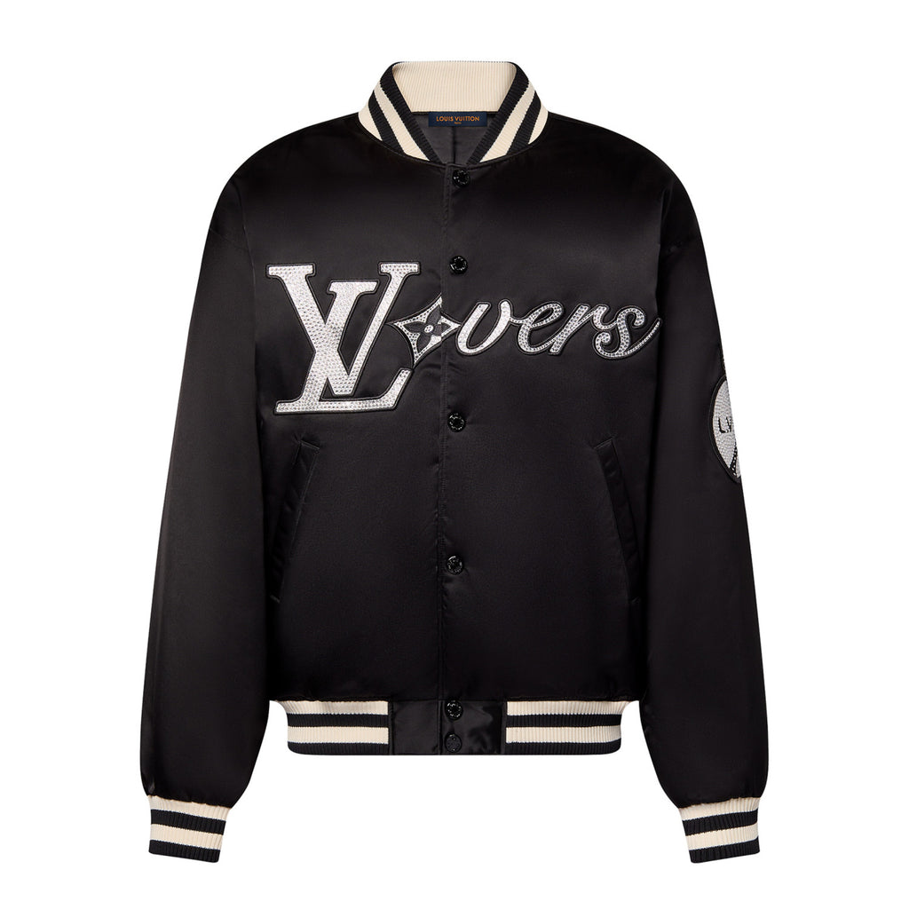 Louis Vuitton Men's Spring and Fall Black Striped Letter Single Breasted Jacket Embroidered Nylon Baseball Blouson #98379