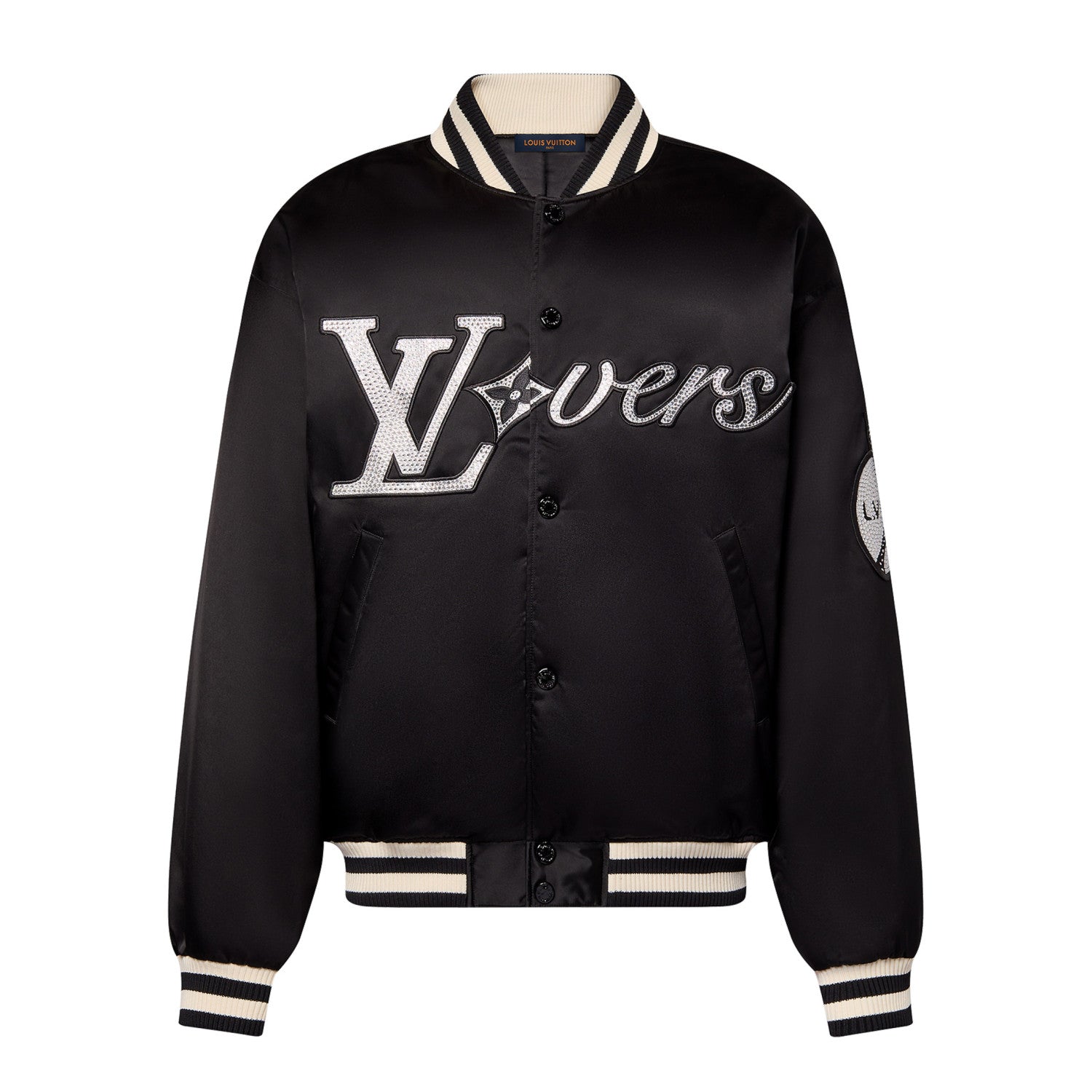 Louis Vuitton Men's Spring and Fall Black Striped Letter Single Breasted Jacket Embroidered Nylon Baseball Blouson #98379