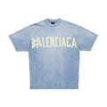 Balenciaga Men's Summer Tape Type Short Sleeved T-shirt Medium Fit Faded Blue #97268