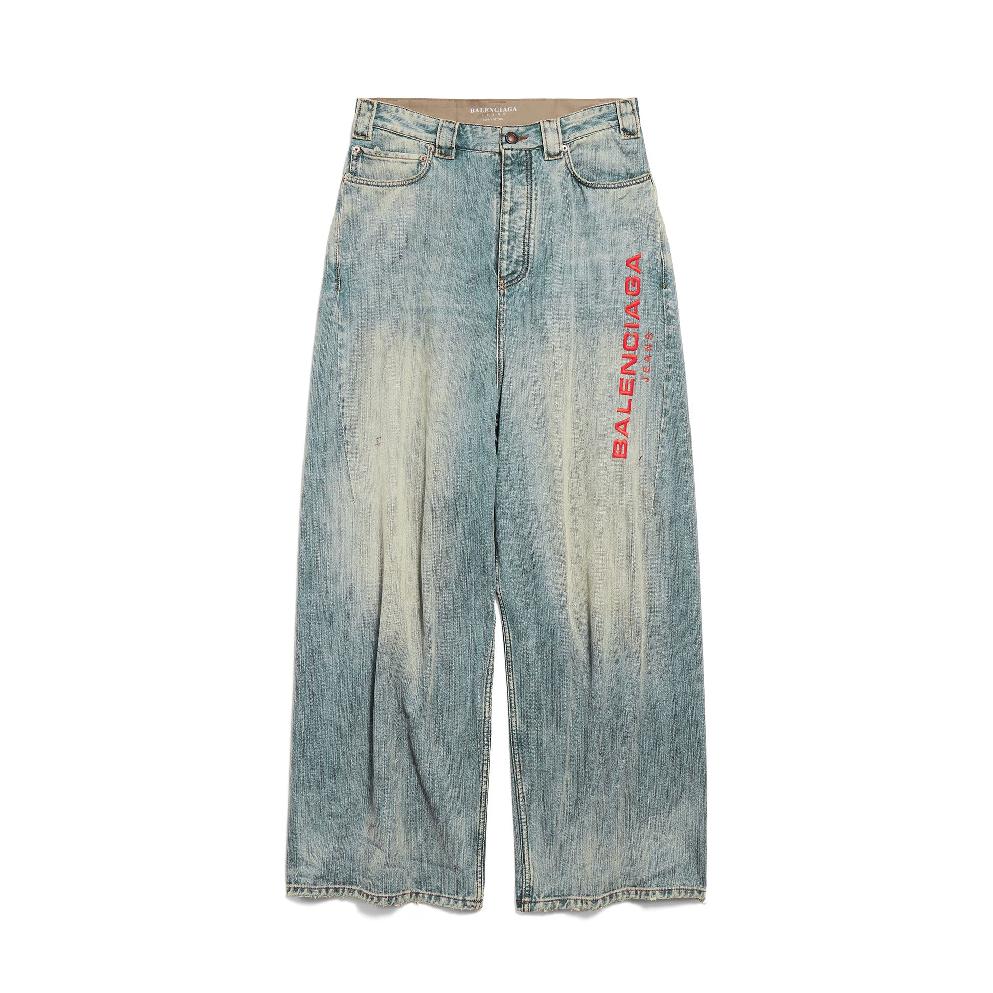 Balenciaga Men's and Women's Spring and Autumn Embroidered Letter Printed Solid Color Jeans Pants #76555