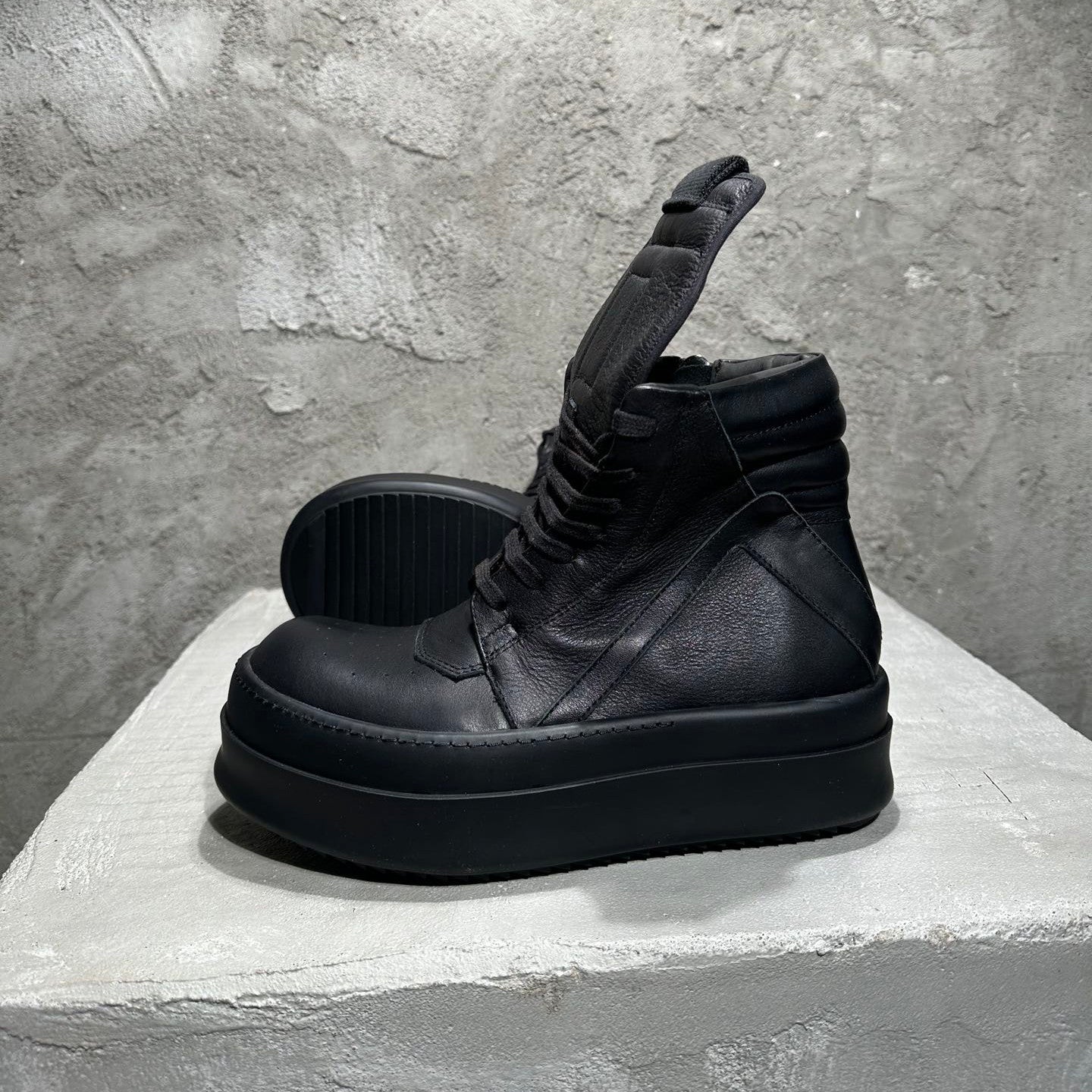 Rick Owens Men's And Women's Fall/winter Fashion Casual Round Toe Lace Up High Top Thick Sole Side Zip Sneakers Shoes #79252