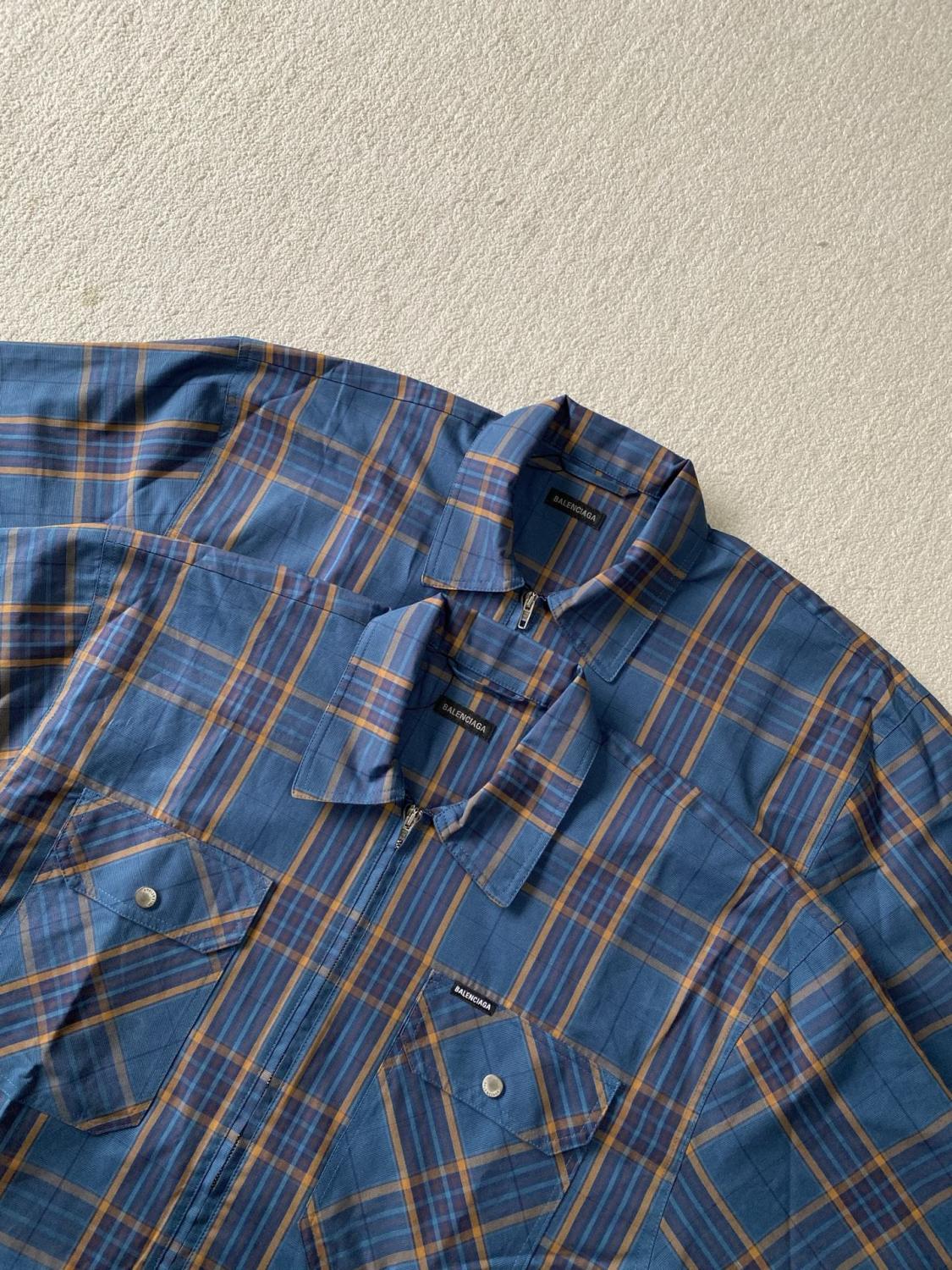 Balenciaga Men's Checkered Cotton Long-Sleeve Spring/Fall Solid-Color Collared Loose-Fit Zipper Shirt Ngvp #2723
