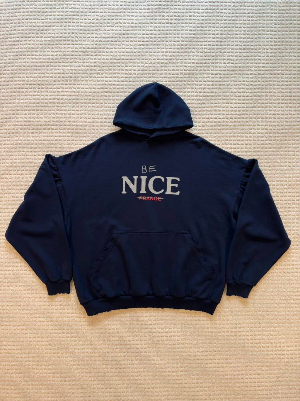 Balenciaga Men's Autumn And Winter Letter Printed Sweatshirt Hooded Long Sleeve Pullover Sweatshirt Navy Blue High Street Trendy Top #81625